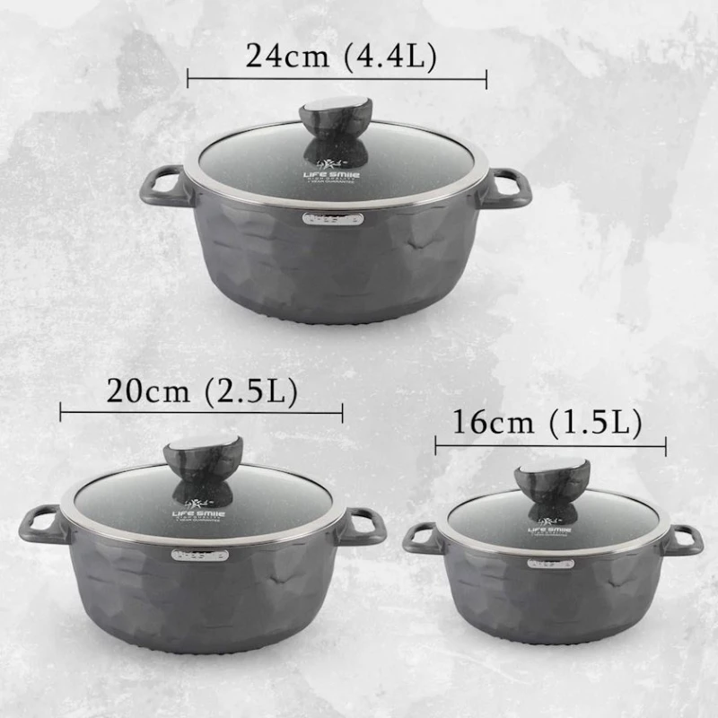 Набор кастрюль Life Smile LF-QZ-001, гранит, коричневый, 3 предмета