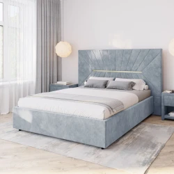 Двуспальная кровать Art_ikili_yataq (180) 56, ламинат, серая, 200x180x120 см