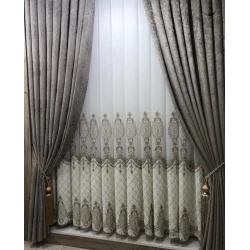 Шторы, нейлон/полиэстер/велюр, серые, 300x300 см Шторы, нейлон/полиэстер/велюр, серые, 300x300 см