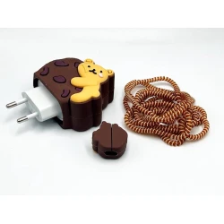 Чехол для зарядного устройства Медведь с печеньем, силикон, коричневый Чехол для зарядного устройства Медведь с печеньем, силикон, коричневый