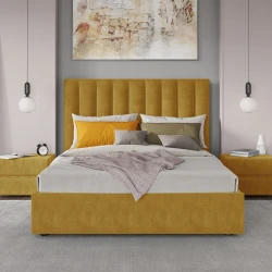 Двуспальная кровать Art_ikili_yataq 17, ламинат, желтая, 120x160x200 см