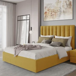 Двуспальная кровать Art_ikili_yataq 17, ламинат, желтая, 120x160x200 см