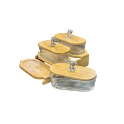 Набор конфетниц AA-ES-068, на подставке, стекло/бамбук, прозрачный