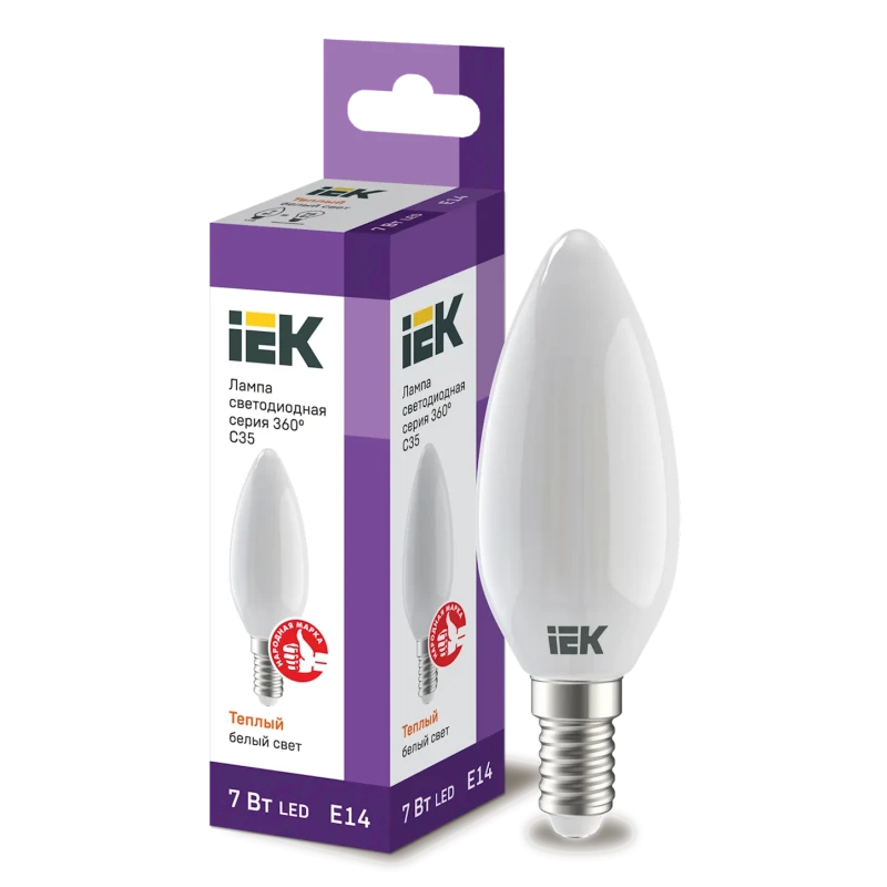 Светодиодная лампа IEK C35 E14 7W 3000K Светодиодная лампа IEK C35 E14 7W 3000K