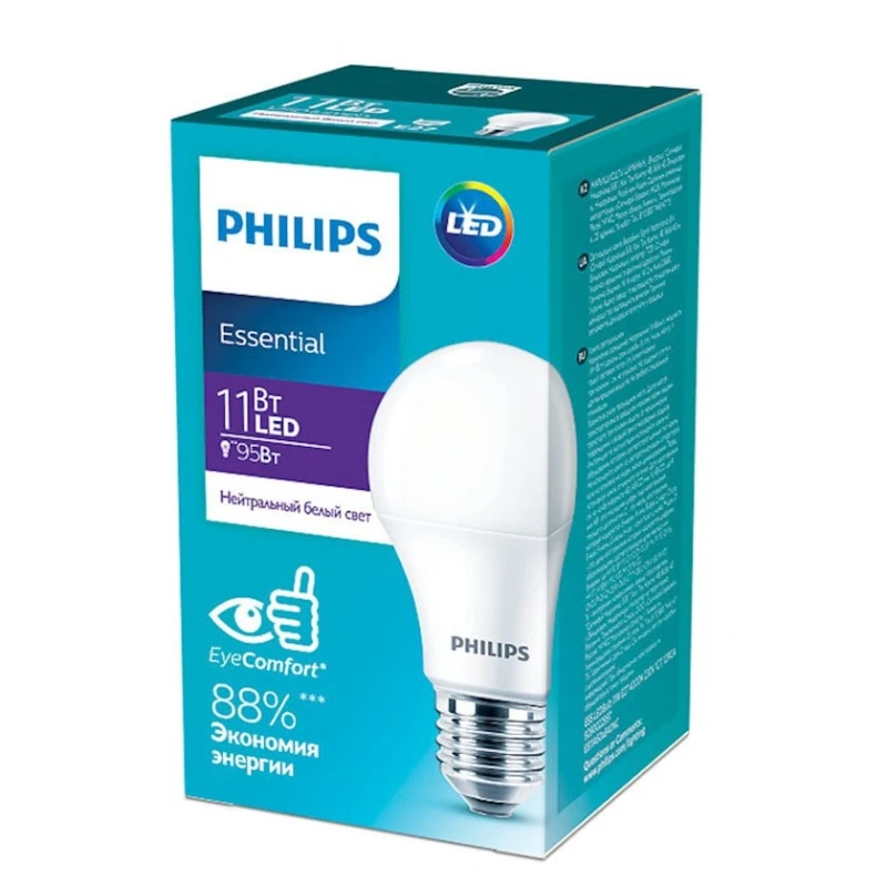 Лампа светодиодная Philips ESS LEDBulb 11W E27 4000K 230V 1CT/12RCA, грушевидная Лампа светодиодная Philips ESS LEDBulb 11W E27 4000K 230V 1CT/12RCA, грушевидная