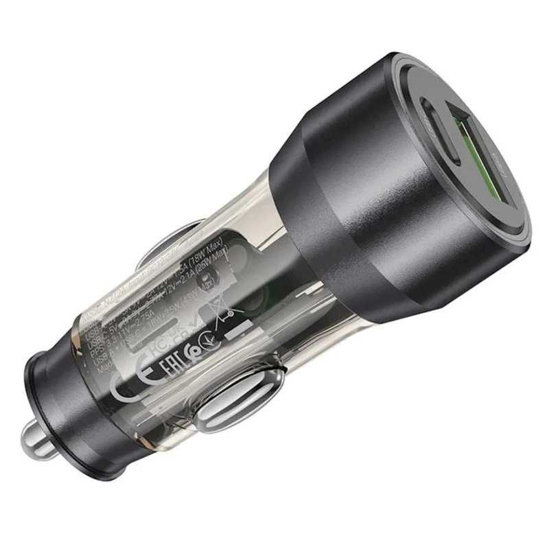 Автомобильное зарядное устройство Hoco NZ12A Black/Transparent