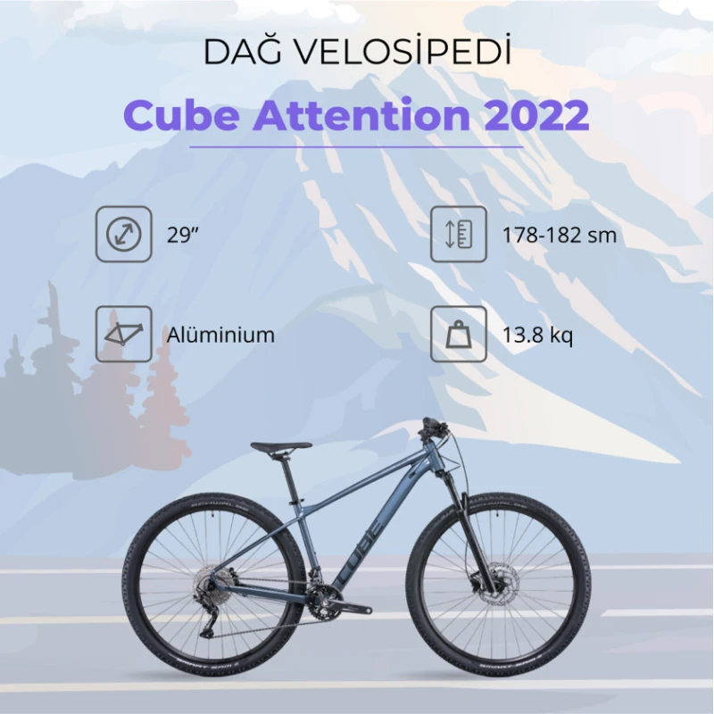 Dağ velosipedi Cube Attention 2022, ölçü L, Indigo-Black/Black