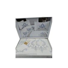 Yataq dəsti NV20 yorğan üzü 200x220 sm, mələfə 240x260 sm, 4 yastıq üzü 50x70 sm, pambıq, boz/ağ