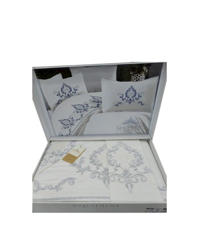 Yataq dəsti NV20 yorğan üzü 200x220 sm, mələfə 240x260 sm, 4 yastıq üzü 50x70 sm, pambıq, boz/ağ