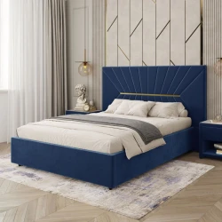 Двуспальная кровать Art_ikili_yataq 78, ламинат/текстиль, голубая, 120x200х200 см