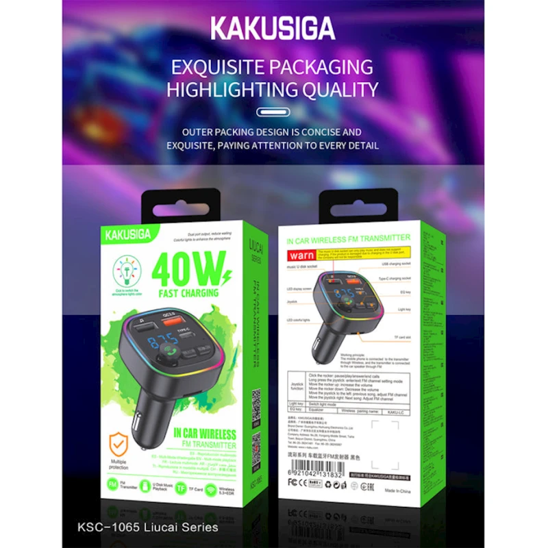 Avtomobillər üçün FM ötürücü Kakusiga KSC-1065 Black