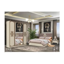 Комплект мебели Kale крем, Ламинат, кровать 165x111x205 см, шкаф 180x202x45 см, термо 80x154x44 см, две тумбы 60x37x40 см