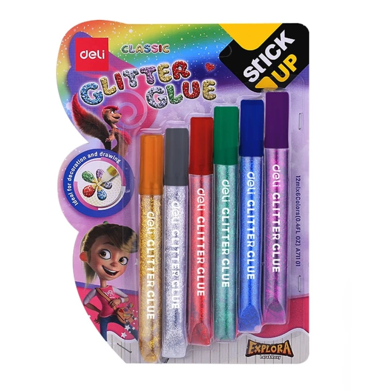 Клей-гель с блестками Deli Explora A71101 6 шт, 12 мл Клей-гель с блестками Deli Explora A71101 6 шт, 12 мл