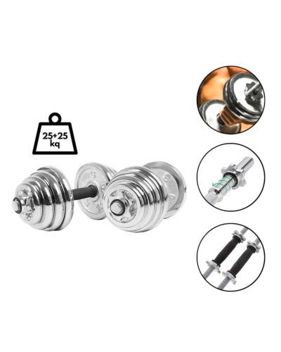 Nikel qantel dəsti, 2 x 25 kq, paslanmayan, rezin tutacaq - WS0013