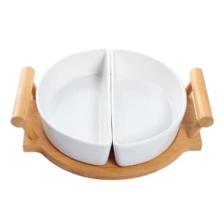 Менажница NH_ZZ14F, керамика/бамбук, белая/коричневая, 24.2x19x5.8 см Менажница NH_ZZ14F, керамика/бамбук, белая/коричневая, 24.2x19x5.8 см