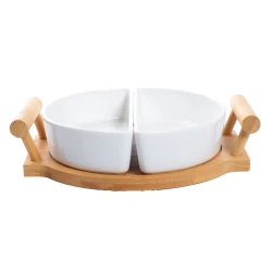 Менажница NH_ZZ14F, керамика/бамбук, белая/коричневая, 24.2x19x5.8 см Менажница NH_ZZ14F, керамика/бамбук, белая/коричневая, 24.2x19x5.8 см