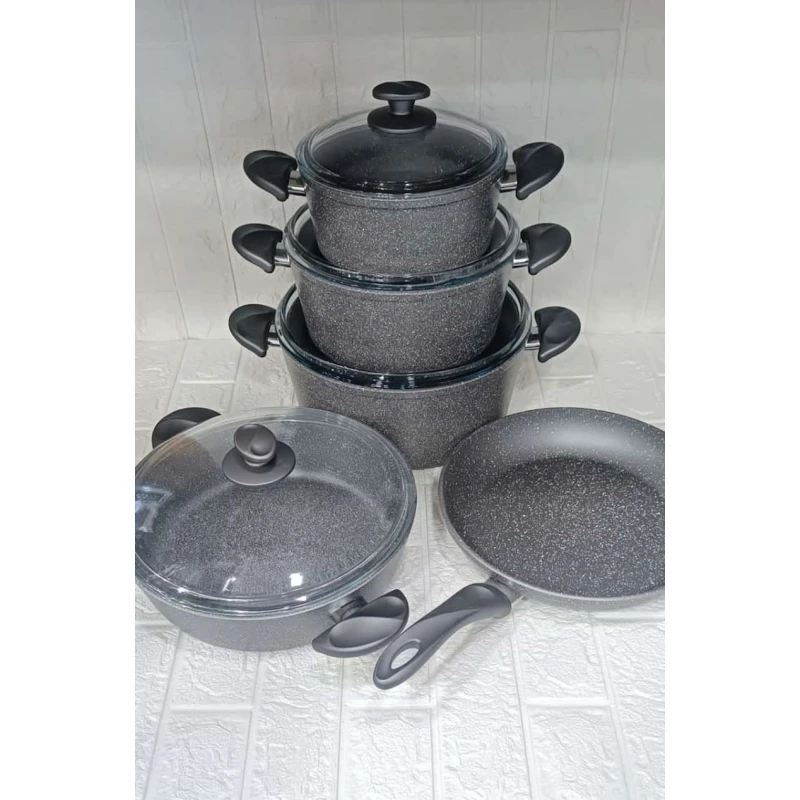 Qab-qacaq dəsti SHA-00002481, qranit, qara, 9 parça