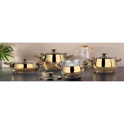 Qazan dəsti Bonera Lale Stella Belly 4681, 8 parça, qızılı
