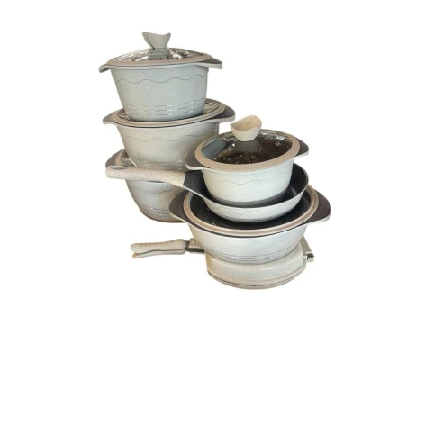 Qazan dəsti, qranit, ağ, 12 parça, 20/24/28/32 sm