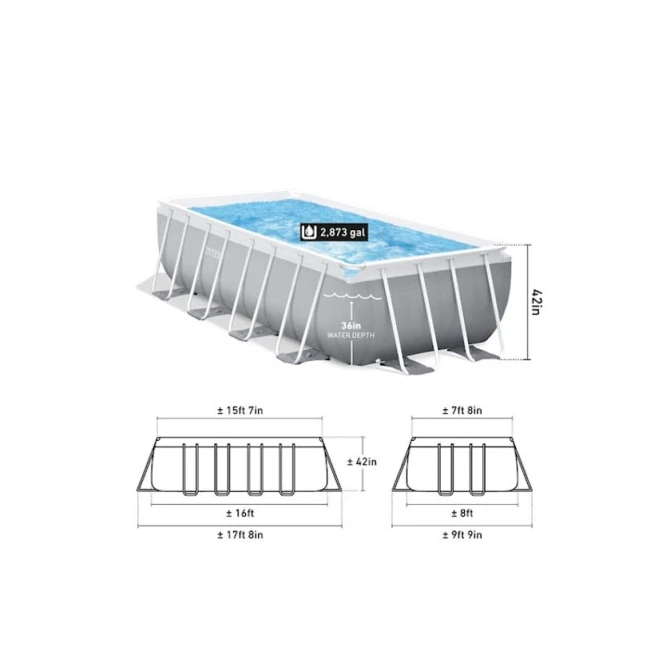 Каркасный бассейн İntex Rectangular Frame H26792NP, серый, 488x244x107 см, 10874 л Каркасный бассейн İntex Rectangular Frame H26792NP, серый, 488x244x107 см, 10874 л