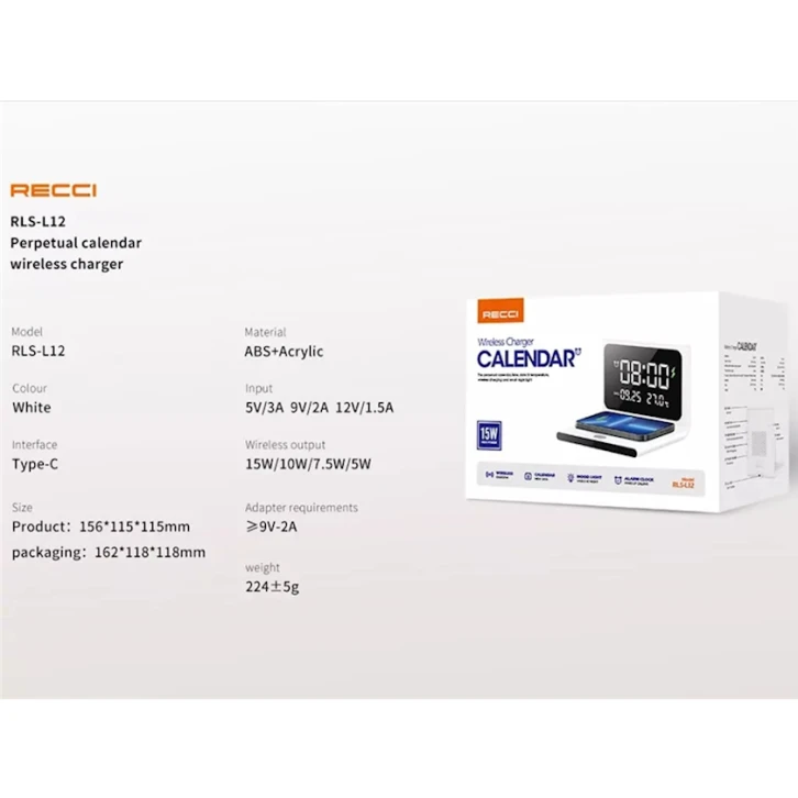 Беспроводное зарядное устройство Recci RLS-L12 Calender White Беспроводное зарядное устройство Recci RLS-L12 Calender White