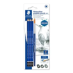 Набор карандашей Staedtler Mars Lumograph Aquarell Pencil Set, с кистью, 4 предмета