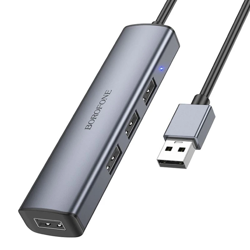 USB хаб Borofone DH12 (4USB 2.0+USB power) 1.2 м, Metallic USB хаб Borofone DH12 (4USB 2.0+USB power) 1.2 м, Metallic
