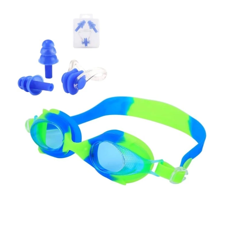 Очки для плавания Speedo, разноцветные, для детей, с силиконовым ремешком, с УФ-стеклом + затычки для ушей и носа - Kahnsport 0016