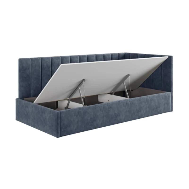 Односпальная кровать Art_tek_yataq (100) 65, ламинат/текстиль, серая, 200x85x100 см