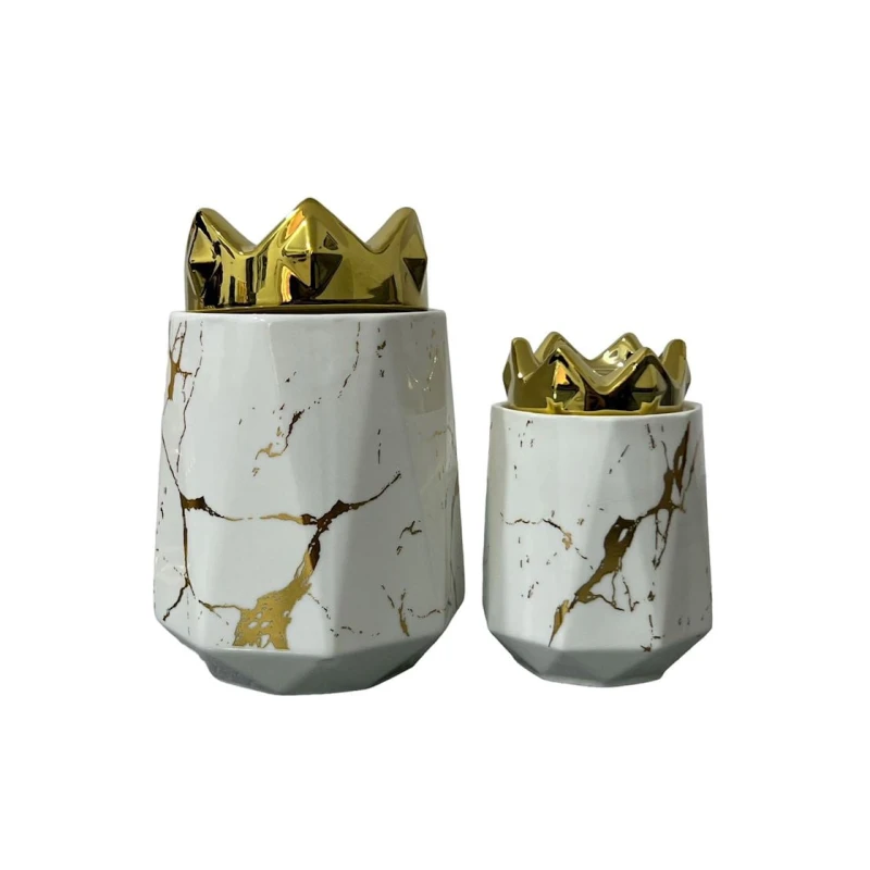 Qab dəsti ədviyyatların saxlanılması üçün ZGH_00322, 38х19 sm, 7 əd, keramika, ağ/qızılı