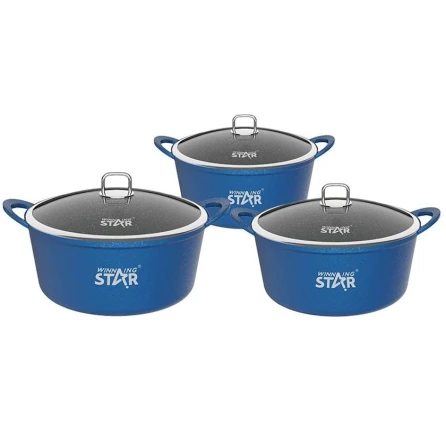 Набор кастрюль Winning Star ST-5211, синий, 3 предмета Набор кастрюль Winning Star ST-5211, синий, 3 предмета