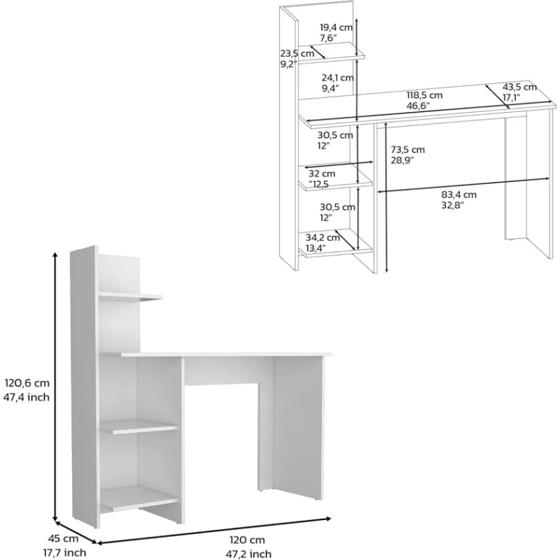 Письменный стол Ev Plus 12115844, ЛДСП, белый, 120x45x120 см Письменный стол Ev Plus 12115844, ЛДСП, белый, 120x45x120 см