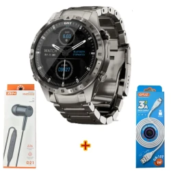 Смарт часы Smart Watch GT45 Black Steel + Проводные наушники ZEN D21 + Кабель USB GFUZ GB-10T USB to Type-C