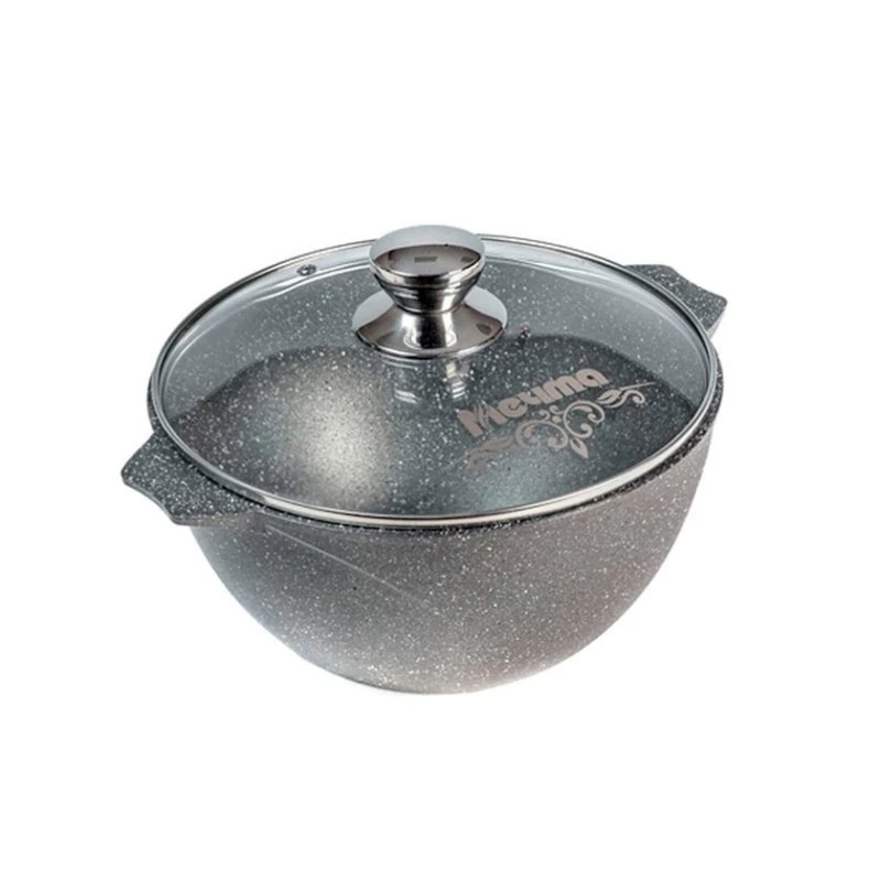 Казан для плова Мечта Гранит 511701, с ручкой, со стеклянной крышкой, с антипригарным покрытием, серый, 10л