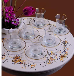 Çay dəsti Buta Glass EA00046, 6 nəfərlik 12 parça, şüşə, qızılı/şəffaf