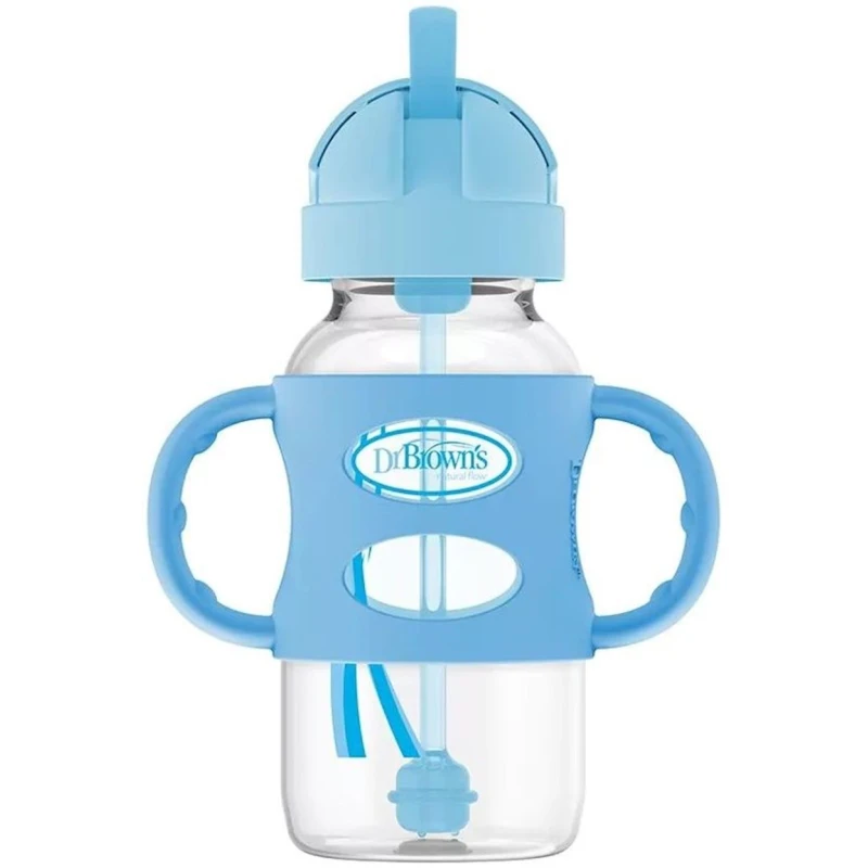Поильник с трубочкой Dr.Brown's с ручками, 270 мл, 6 мес, синий
