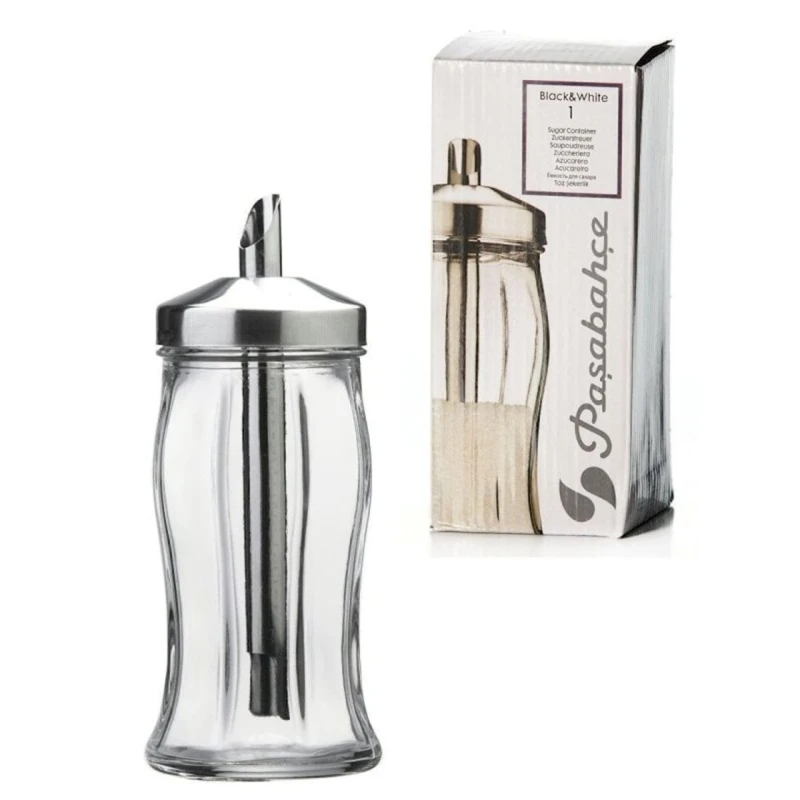 Сахарница Pasabahcee Black&White, 240 мл с дозатором, стекло, прозрачный Сахарница Pasabahcee Black&White, 240 мл с дозатором, стекло, прозрачный