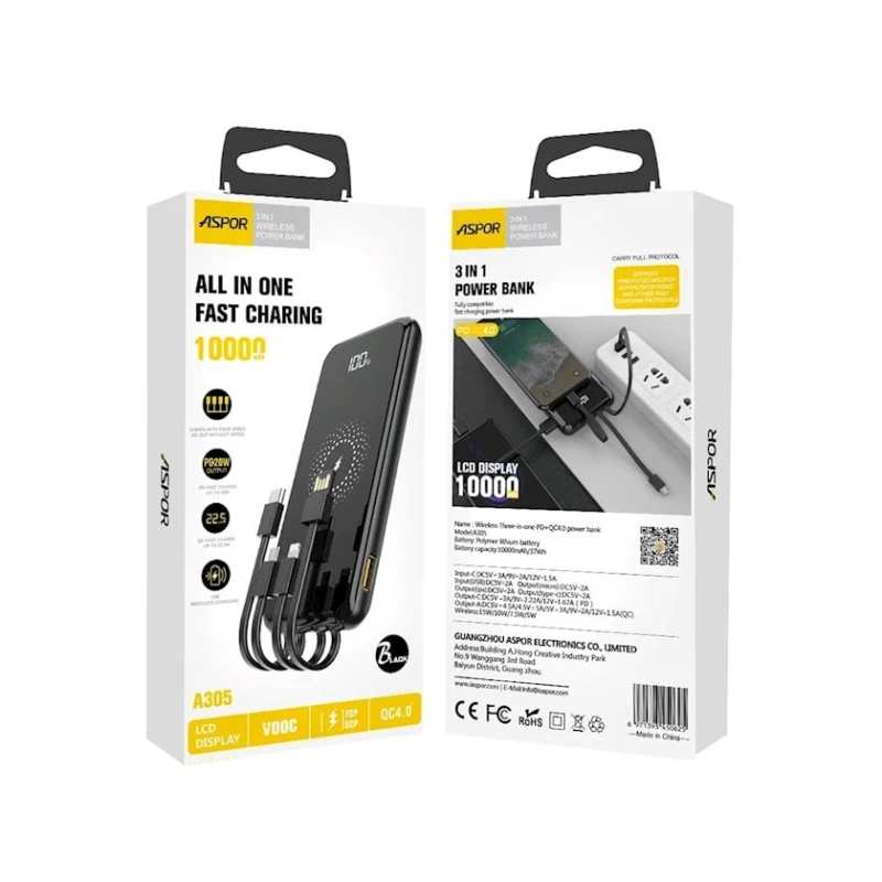 Внешний аккумулятор Aspor A305 10000 mAh Black