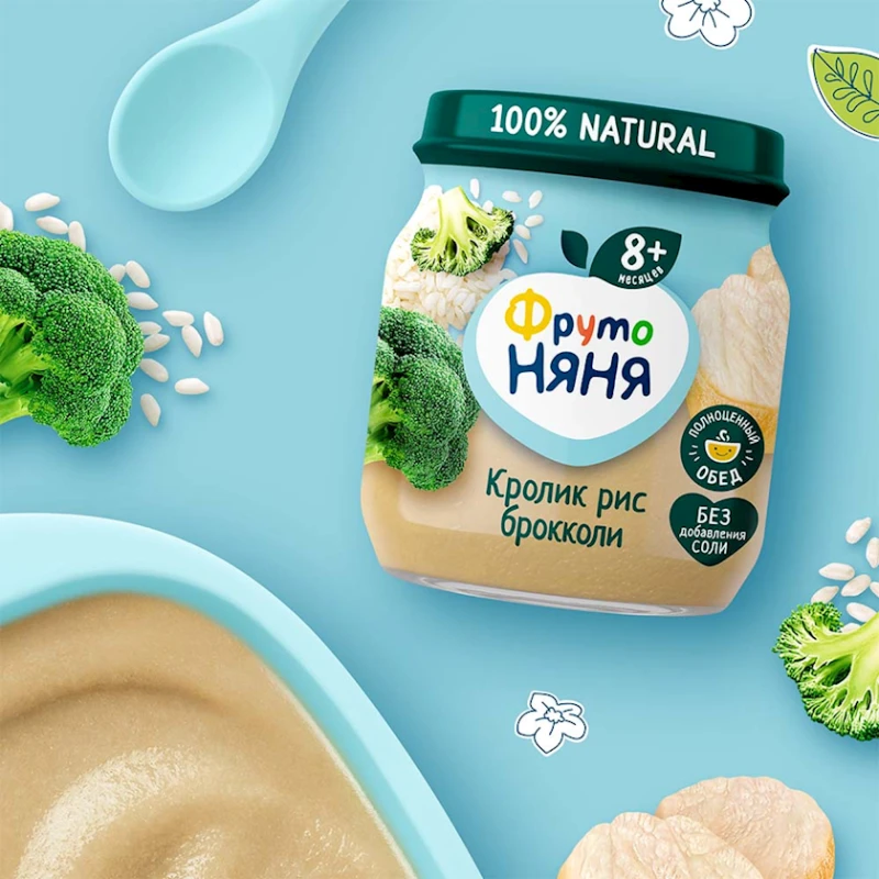 Овоще-мясное пюре ФрутоНяня Кролик, Рис, Брокколи, 100 г