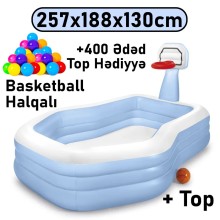 Şişmə hovuz Intex Basketball, 257x188x130 sm, həcm 682 l, mavi, çoxgüşəli - 682TX57183T400