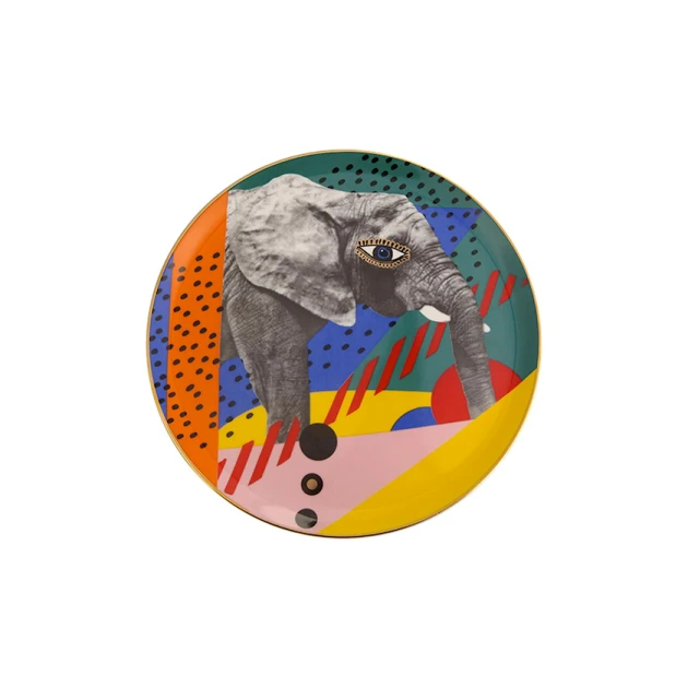 Boşqab Porland Wild Life Elephant farfor, rəngbərəng, 28 sm