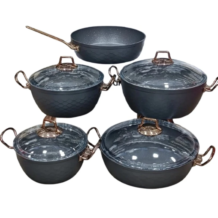 Набор посуды, гранит, черный, 9 предметов, 20/24/28/32 см