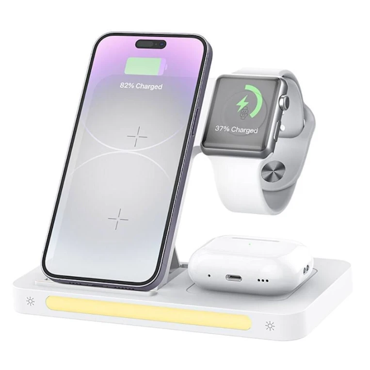 Simsiz enerji toplama cihazı Recci RCW-31 4in1 15W Magnetic Charger Holder, White Simsiz enerji toplama cihazı Recci RCW-31 4in1 15W Magnetic Charger Holder, White