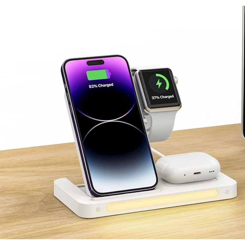 Simsiz enerji toplama cihazı Recci RCW-31 4in1 15W Magnetic Charger Holder, White Simsiz enerji toplama cihazı Recci RCW-31 4in1 15W Magnetic Charger Holder, White