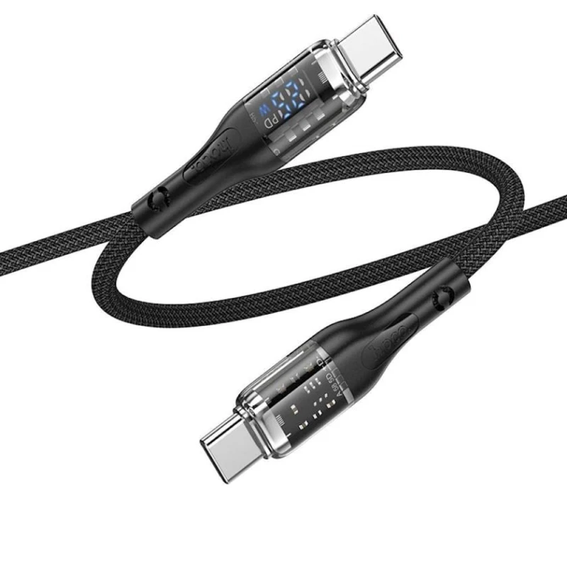 Kabel USB Hoco U115 Transparent 100W Type-C to Type-C Black