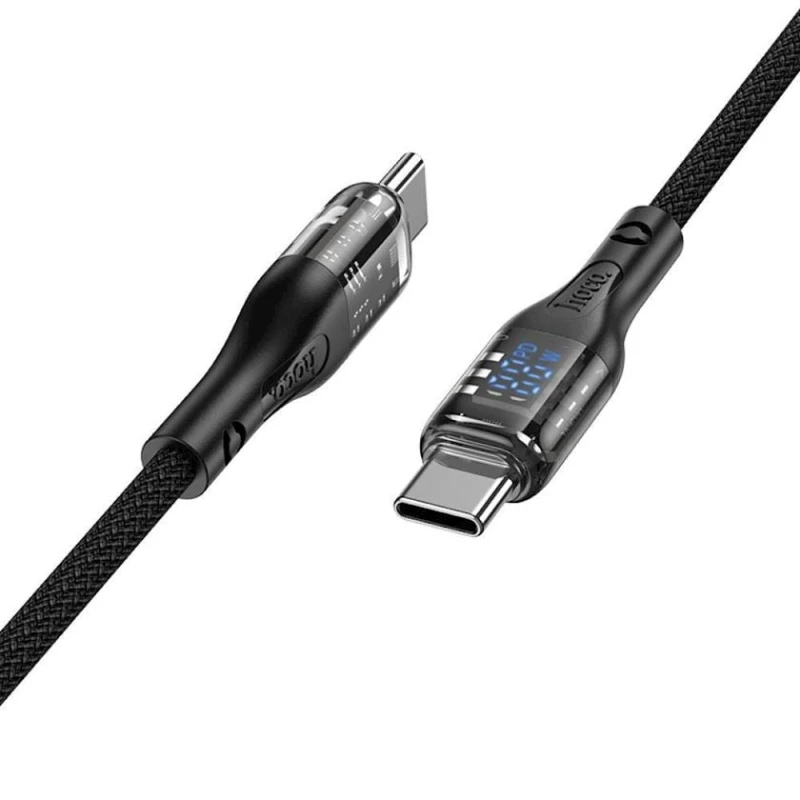 Kabel USB Hoco U115 Transparent 100W Type-C to Type-C Black