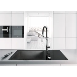 Кухонная мойка Deante Capella ZSC_GX2C, стекло/гранит, черная, 86x50x22 см