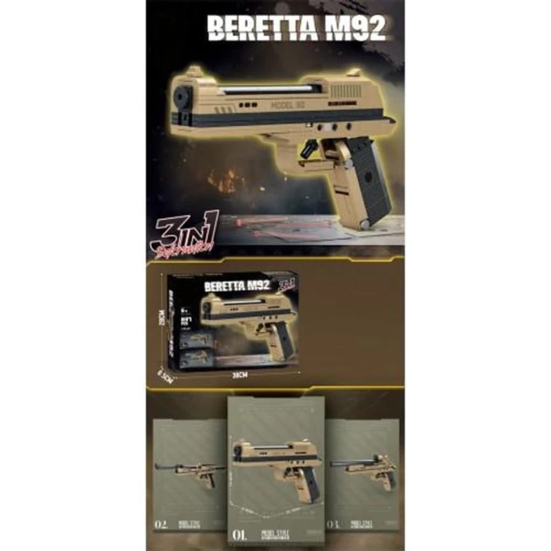 Игрушечный пистолет-конструктор Jiqile Beretta M92 3в1, 237 деталей