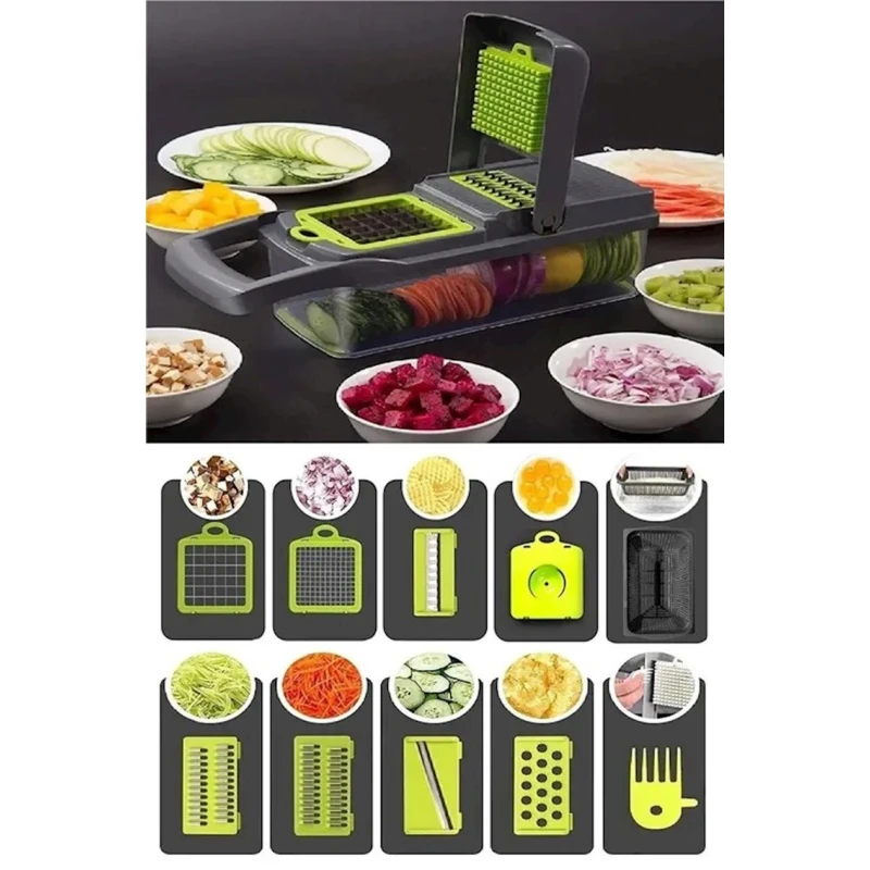 Многофункциональная овощерезка EA00007, 13 предметов, пластик, черный/зеленый