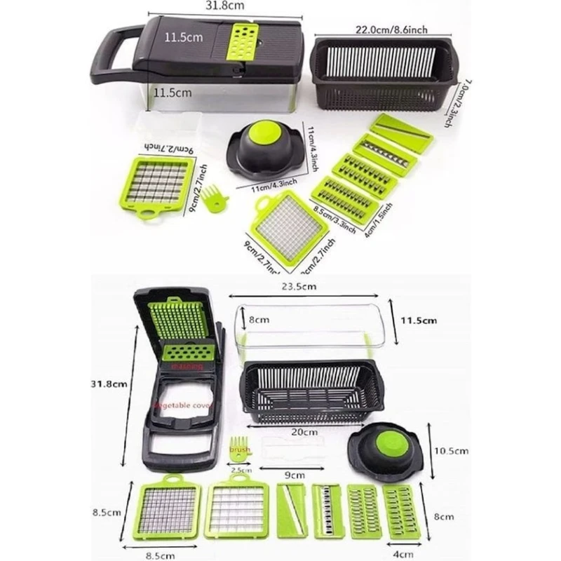 Многофункциональная овощерезка EA00007, 13 предметов, пластик, черный/зеленый
